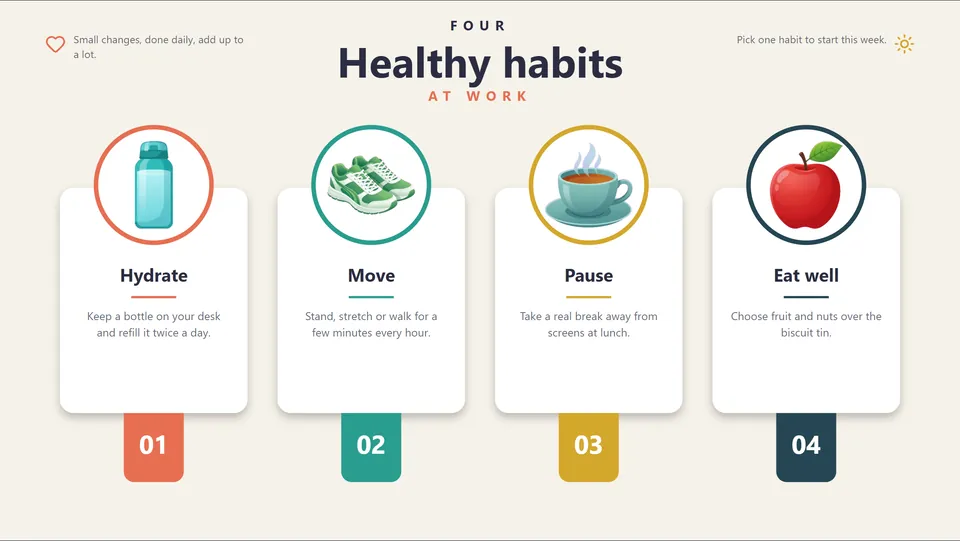 Template: four healthy habits on hanging cards